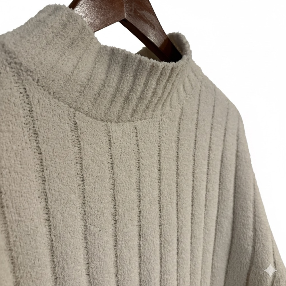 🔴 Pink Rose Fuzzy Ribbed Mock Neck Sweater Cropped Pullover Knit Cream Ivory M - Picture 2 of 6